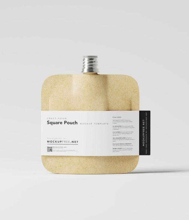 Square kraft paper pouch with spout